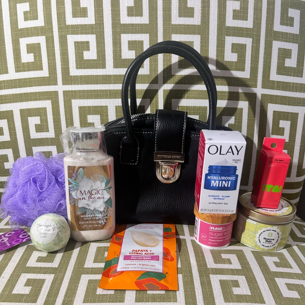 Vintage Victoria's Secret Black Buckled Travel Makeup Bag Spa Theme Bundle